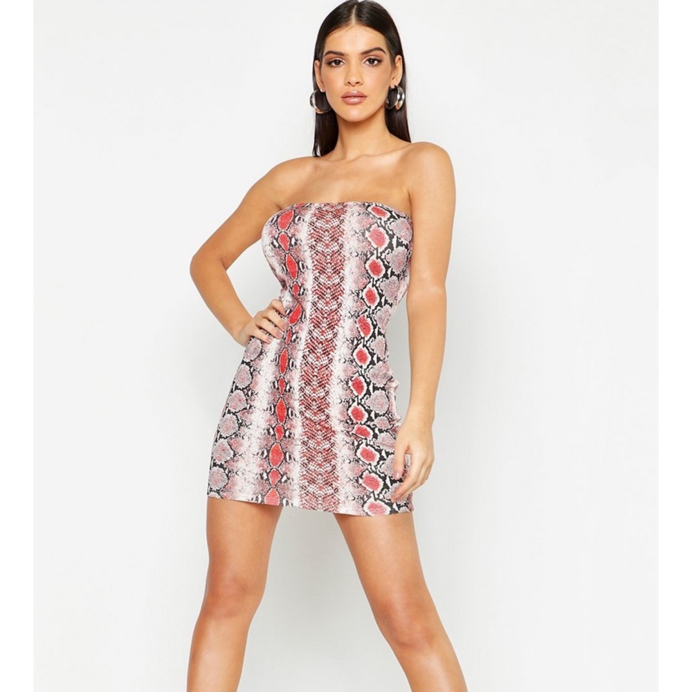 Strapless Snake Print Mini Dress